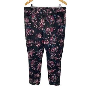 Bandolino Amy Jeans Womens 14 Black Floral Print Cotton Straight Leg High Waist